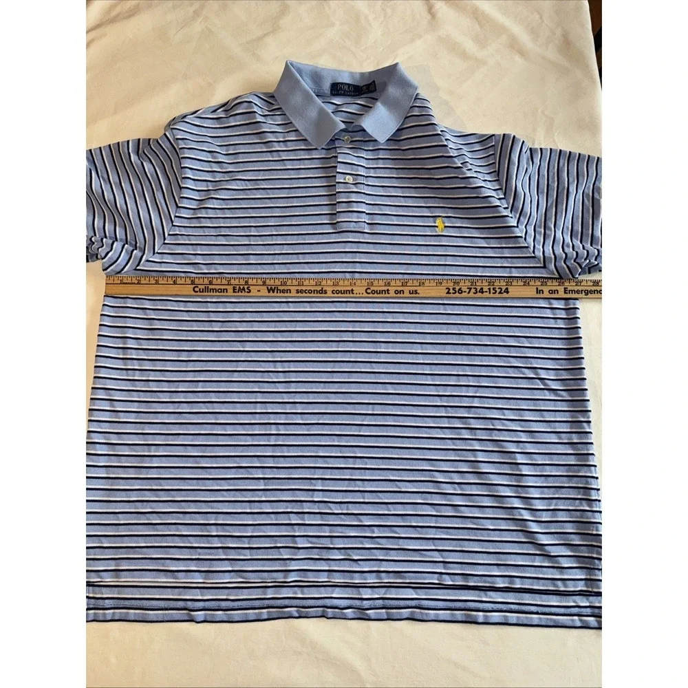 Polo‎ Ralph Lauren Men's 2XB Big Cotton Polo Blue Navy White Striped Yellow Pony